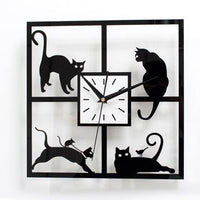 Horloge murale chat miroir noir
