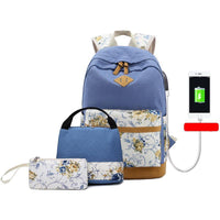 Floral Canvas School Bag Sets (3 Pcs)