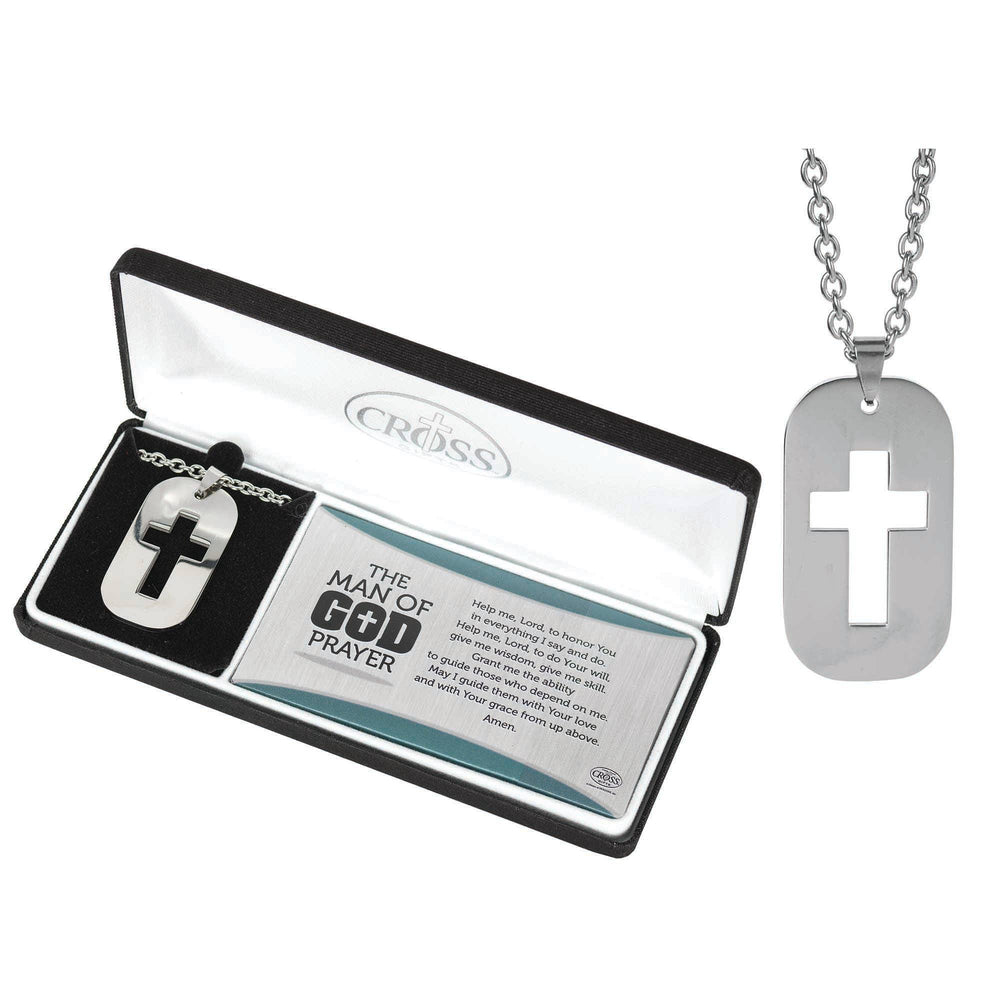 Man of God Dogtag with Cutout Cross Necklace in Deluxe Gift Box with Prayer