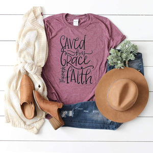 Saved by Grace through Faith Inspirational Graphic T-Shirt