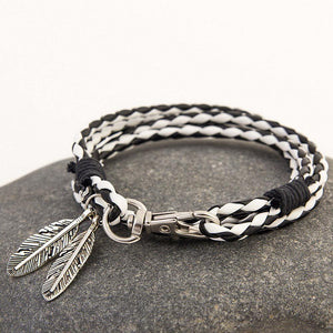 Leather Layered Rope & Feather Bracelet