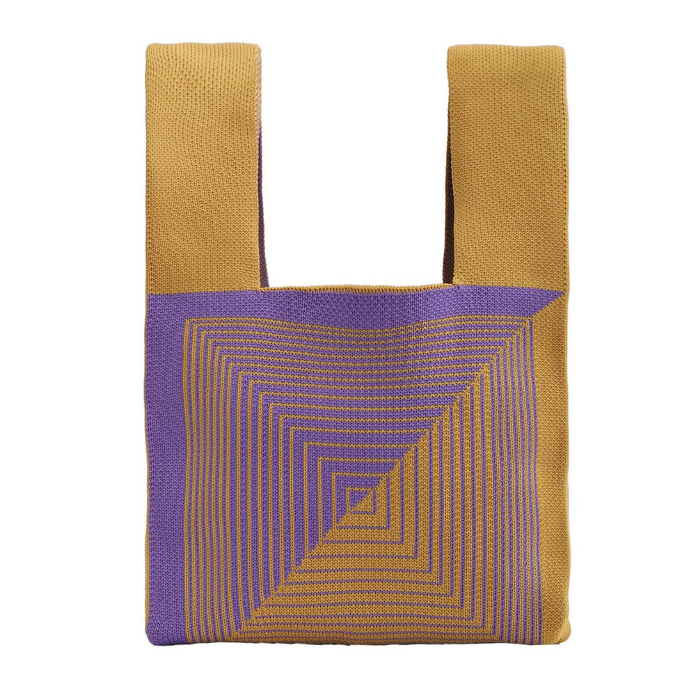 Mini sac fourre-tout à motif d'illusion violet et jaune