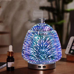 Lampe ultrasonique colorée d'aromathérapie d'huile essentielle en verre de feux d'artifice 3D
