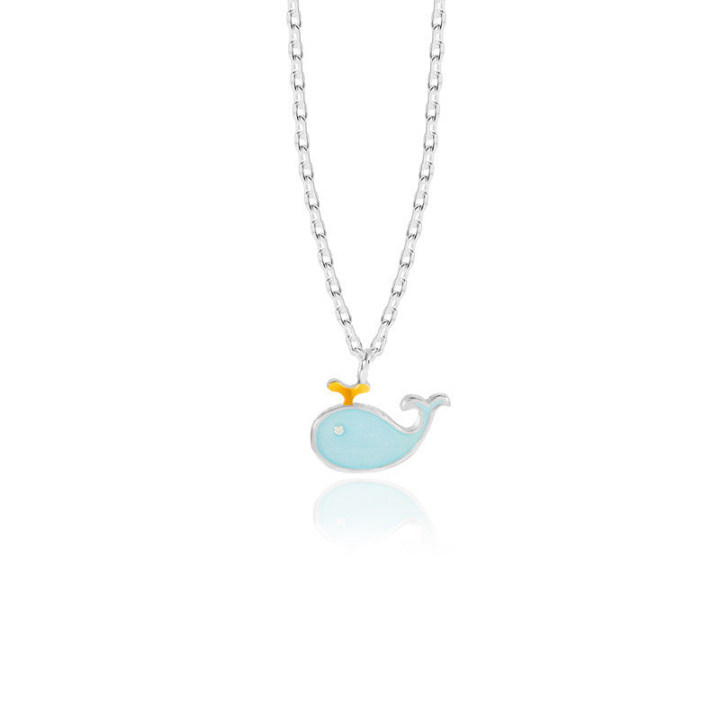 Japanese and Korean Wind Dripping Oil Craft Sky Blue Little Whale Necklace
