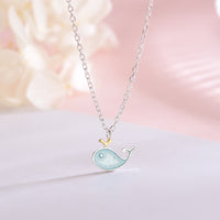 Japanese and Korean Wind Dripping Oil Craft Sky Blue Little Whale Necklace
