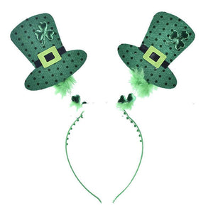 Diadema de espuma con lazo de trébol verde y hebilla de cabeza de sección irlandesa
