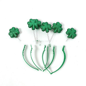 Diadema de espuma con lazo de trébol verde y hebilla de cabeza de sección irlandesa