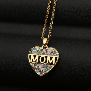 Mode coloré maman cubique zircone coeur collier pendentif décoration
