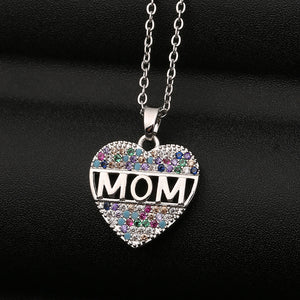 Fashion Colorful Mom Cubic Zirconia Heart Necklace Pendant Decoration