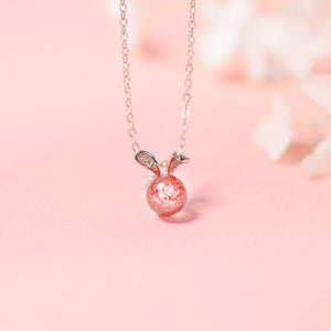 Strawberry Crystal Bunny Necklace
