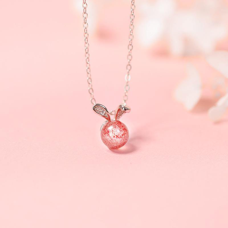 Strawberry Crystal Bunny Necklace