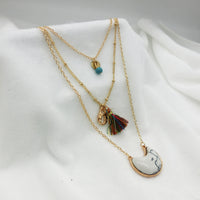 Collier multicouche Turquoise de Style ethnique bohème, fil de soie, pendentif lune, chaîne clavicule, vente directe d'usine