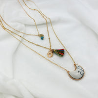 Bohemian Ethnic Style Turquoise Multilayer Necklace Silk Thread Tassel Moon Pendant Clavicle Chain Factory Direct Sales