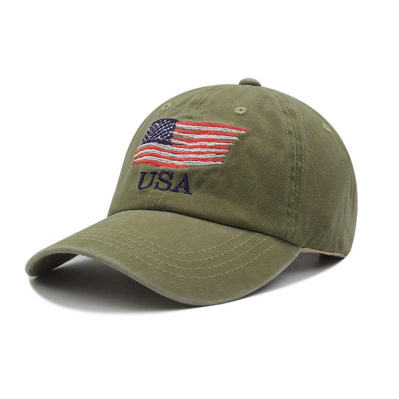 Gorra de béisbol con visera curva y bandera estadounidense lavada