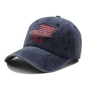 Washed American Flag Curved Brim Baseball Cap