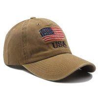 Gorra de béisbol con visera curva y bandera estadounidense lavada
