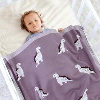 Manta de bebé, colcha de manta de bebé tejida con pequeño dinosaurio de dibujos animados
