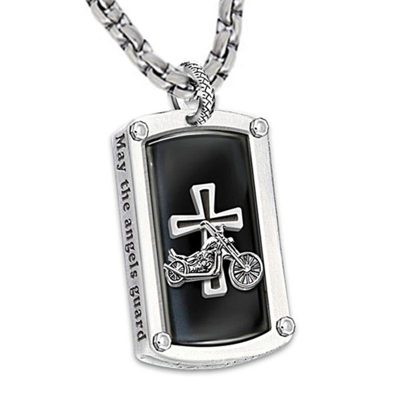 Collier pendentif croix de moto (hommes)