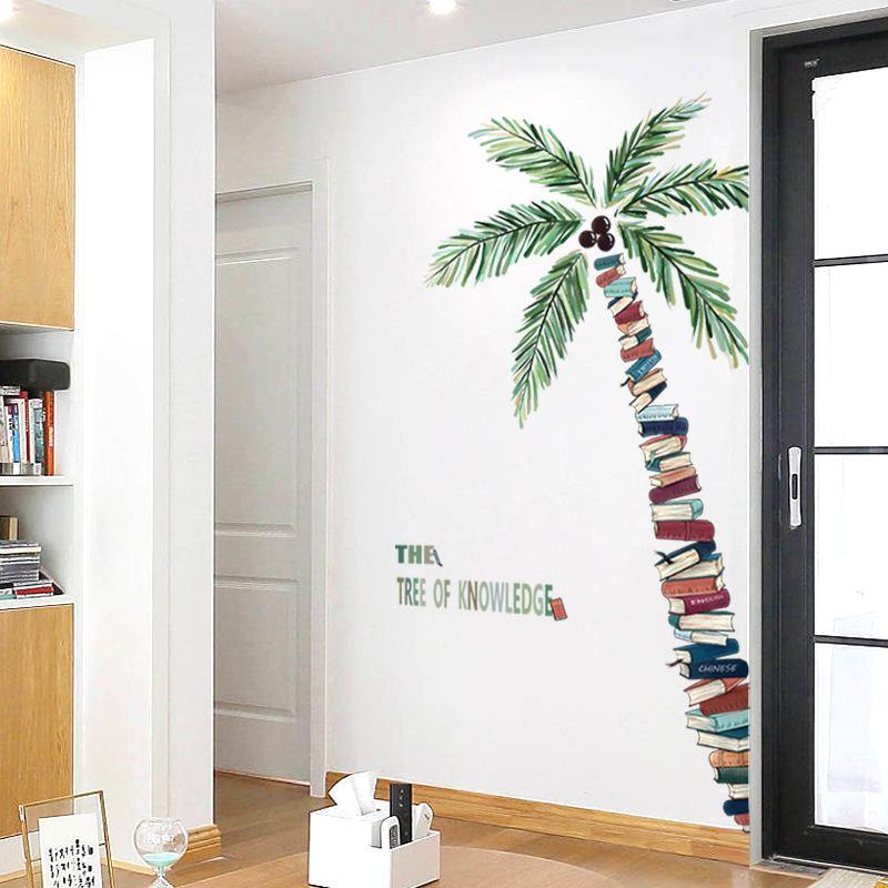 Décalcomanie murale arbre de la connaissance palmier des livres