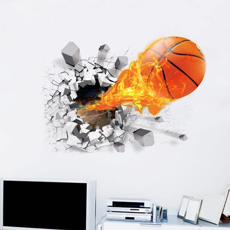 Décalcomanie murale impression 3D de basket-ball