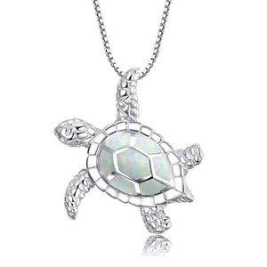 Blue Opal Sea Turtle Pendant Necklaces