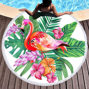 Tropical Flamingo Round Beach Blanket