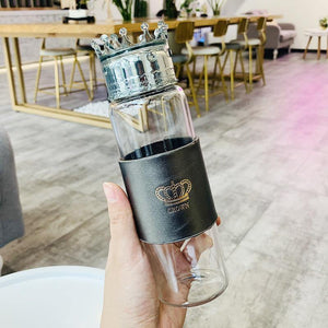 Botella de agua Queen Glass con tapa tipo corona
