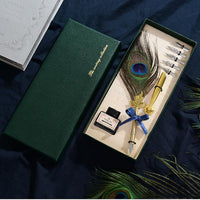 Vintage Peacock Feather Pen Set
