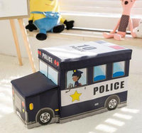 Taburete del almacenamiento de la caja de juguetes de la policía del camión de bomberos del autobús escolar
