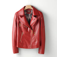Ladies Motorcycle Leather Jacket Thin Zip