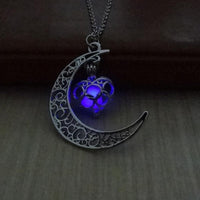 Glowing Crescent Moon Heart Owl Pendant Necklace

