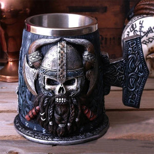 Chope à bière crâne de pirate viking
