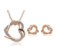 Double Heart Necklace & Earrings Set
