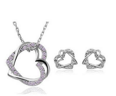 Double Heart Necklace & Earrings Set