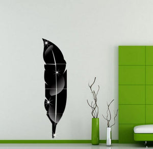 Acrylic feather mirror wall sticker European 3D wall sticker living room bedroom decoration
