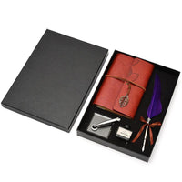 Feather Dip Pen & Leather Journal Gift Set