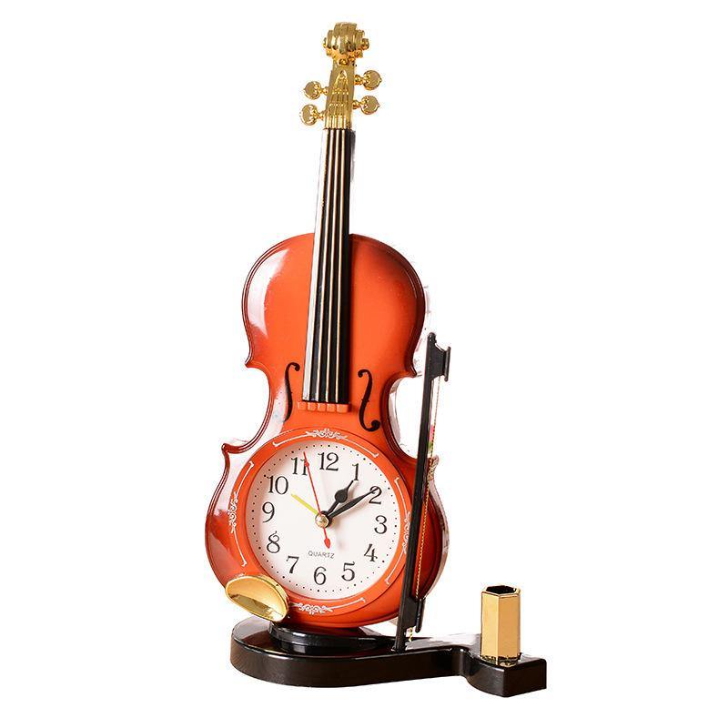 Reloj de escritorio de violín con portalápices