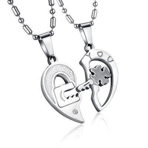 I Love You Heart and Key Necklace Set