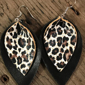 Double-layered Leopard Print Leather Earrings