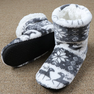 Chaussures de sol en forme d'élan de noël, chaussettes d'intérieur, pantoufles chaudes en peluche