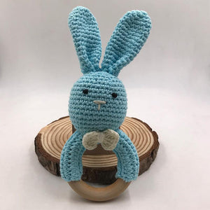 Knit Bunny Wooden Teether Ring