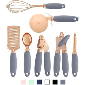 Juego de utensilios de cocina de acero inoxidable en oro rosa (7 piezas)
