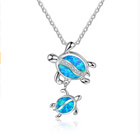 Collar con colgante de tortuga marina de ópalo azul relleno de plata de moda para mujer, regalo de joyería de playa de océano de boda Animal femenino
