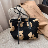 Plush Teddy Bear Print Shoulder Bag