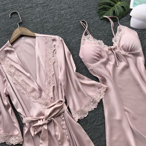 Pajamas simulation silk nightgown plus size nightdress