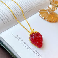 Red Strawberry Shape Earrings Necklace
