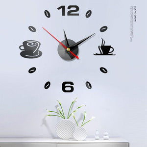 Reloj sin marco Granos de café y tazas