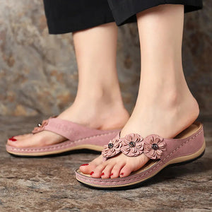 Sandalias de flores para mujer, zapatos de cuña de estilo Retro, zapatos de playa al aire libre, verano