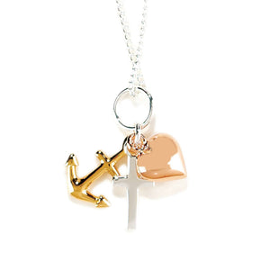 Tri Color Cross, Anchor, Heart Necklace