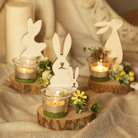 Nordic Wooden Rabbit Creative Glass Candle Holder